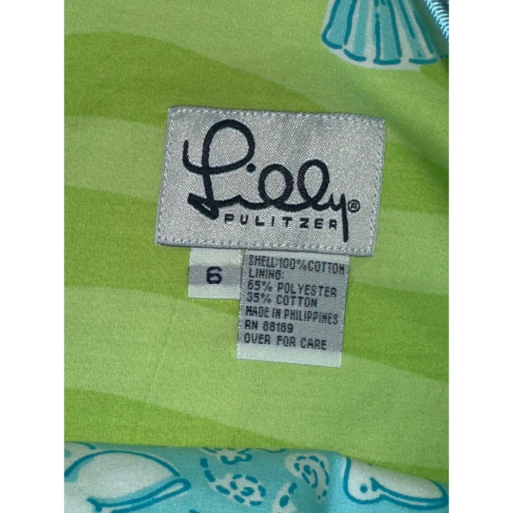 Lilly Pulitzer Green Reversible Coastal Shell Crab Fish‎ Print Cotton Wrap Skirt - Picture 8 of 10